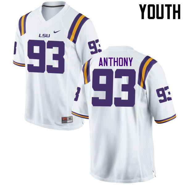 Youth LSU Tigers #93 Andre Anthony College Football Jerseys Game-White